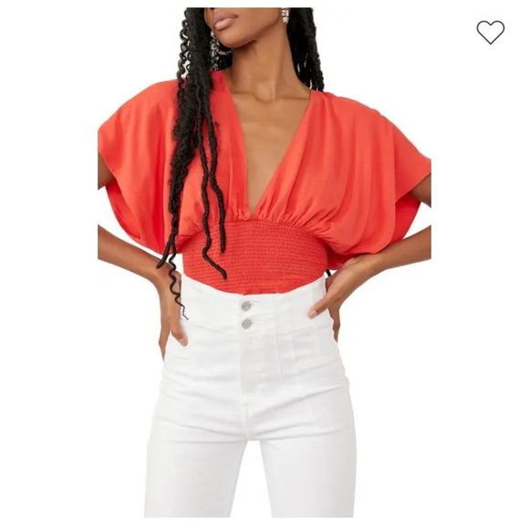 Free People Ava V-Neck Tie Back Top - Cherry Hearts - Picture 1 of 4